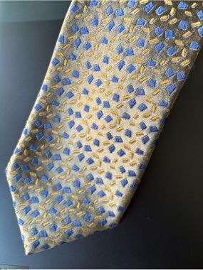 Charvet Place Vendome Silk Blue and Gold Geometric Tie
